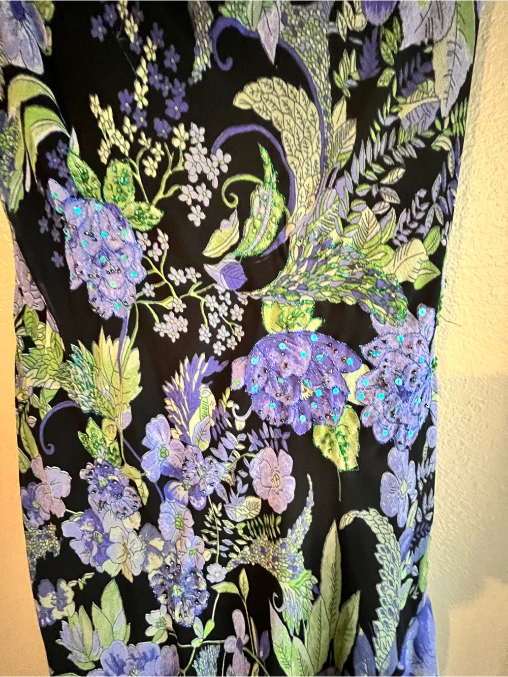 Connected Apparel Black Maxi Dress with Purple and Green Floral Design - Picture 2 of 8
